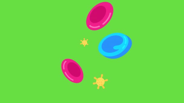 4k vídeo of cartoon blood particles on green background. — Vídeo de Stock