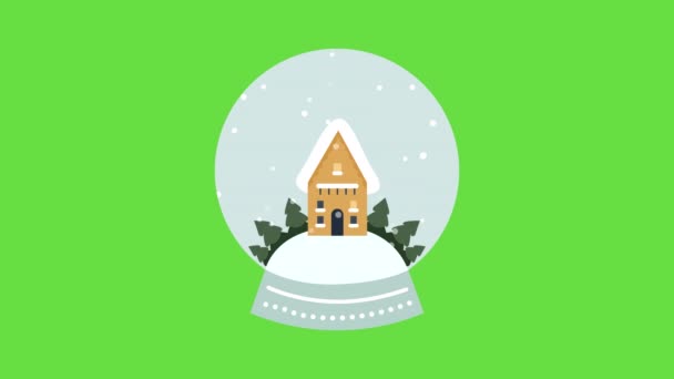 4kビデオの漫画の冬の家に緑の背景. — ストック動画