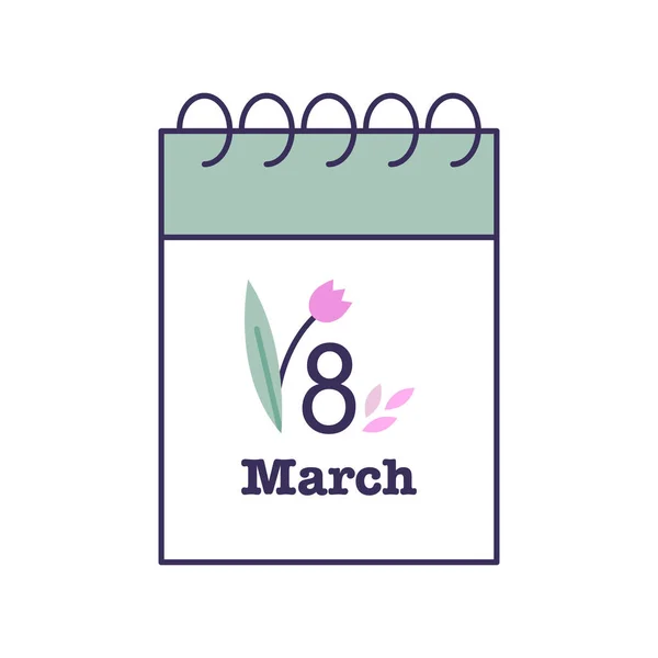 Takvimde 8 Mart tarihinin vektör illüstrasyonu.