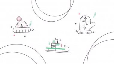 Beyaz arkaplanda üç karikatür kış simgesinin 4k videosu.