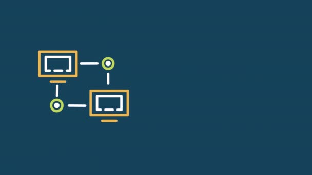 4k vídeo de dibujos animados dos dispositivos conectados entre sí en fondo azul. — Vídeo de stock