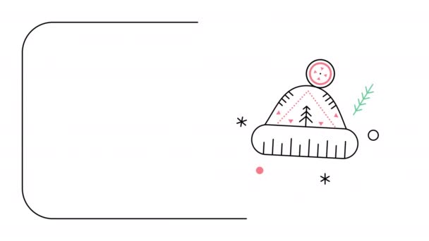 4k Video von Wintermütze im Doodle-Stil auf weißem Hintergrund. — Stockvideo