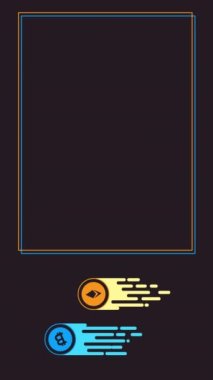 Siyah arkaplanda 4k dikey çizgi film kripto tasarımı.