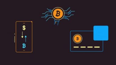 Siyah arkaplanda 4k kripto para birimi simgesi videosu.