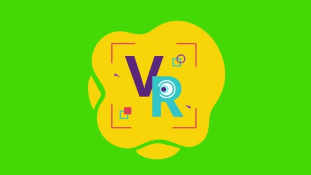 4k video de dibujos animados virtualy logotipo de la realidad sobre fondo verde. — Vídeos de Stock