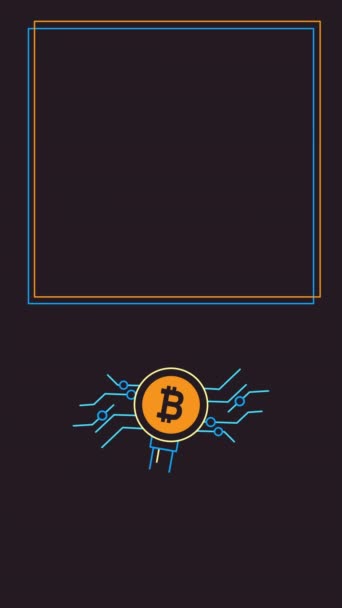 Vertikales Video des Bitcoin-Symbols auf schwarzem Hintergrund. — Stockvideo