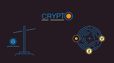 Siyah arkaplanda 4k kripto para birimi simgesi videosu.
