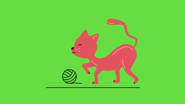 4k video de dibujos animados gato rojo sobre fondo verde. — Vídeo de stock