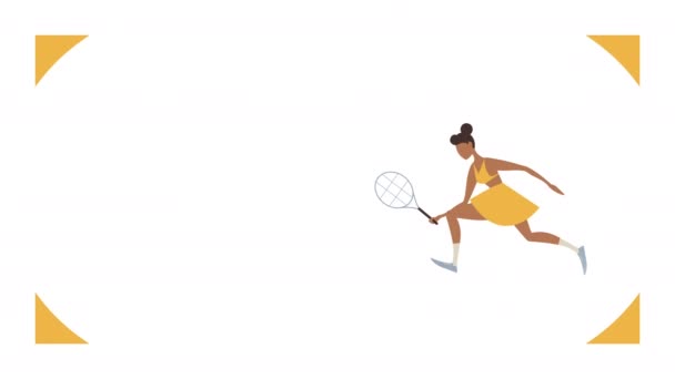 4k video van cartoon tennis speler karakter op witte achtergrond. — Stockvideo