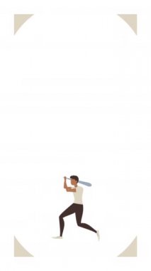 Beyaz arkaplanda çizgi film oyuncusu karakterinin dikey videosu.