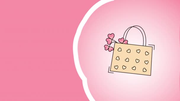 4k video of bag with hearts in flat style on pink background. — Stock Video