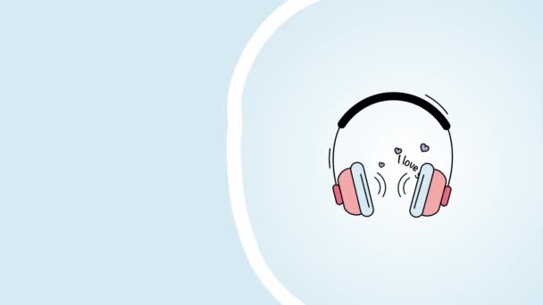 4k vídeo de design de fones de ouvido desenhos animados no fundo azul. — Vídeo de Stock