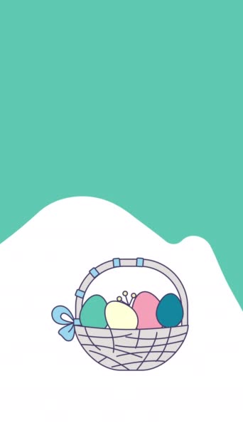 Vídeo vertical de dibujos animados Cesta de Pascua de diseño con huevos. — Vídeo de stock