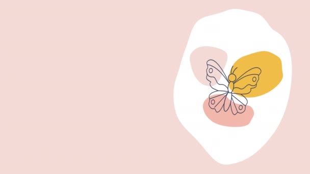4k video van cartoon vlinder in doodle stijl op roze achtergrond. — Stockvideo