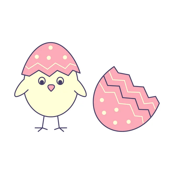 Ilustração vetorial de ovo de Páscoa rosa e pouco frango dentro. — Vetor de Stock