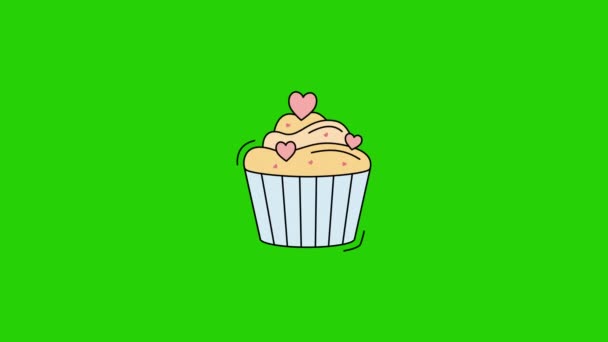 4k video karikatury malý dort na zeleném pozadí. — Stock video