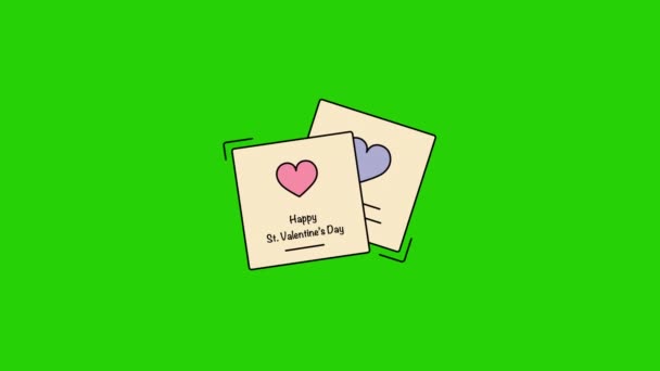 4k video van St. Valentijnsdag wenskaarten op groene achtergrond. — Stockvideo