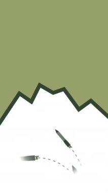 Beyaz zemin üzerinde çizgi film roketlerinin 4k dikey videosu.