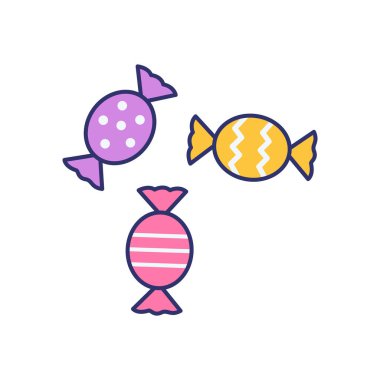 Beyaz arkaplanda üç şekerin vektör illüstrasyonu.