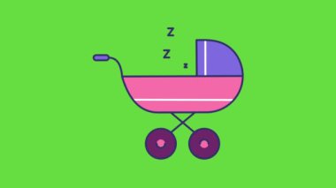Yeşil arkaplanda çizgi film bebek arabası tasarımı 4k video.