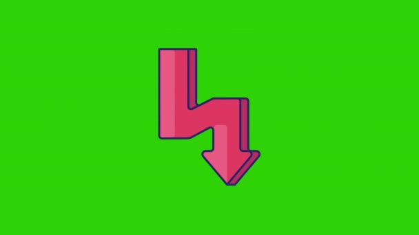 4k video karikatury růžová šipka znamení na zeleném pozadí. — Stock video
