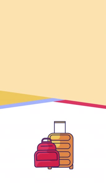 4k vertical video of cartoon travel handbag and a modern suitcase on wheels. — Vídeo de stock