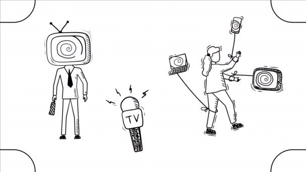 4k video of infowar set in doodle style on white background. — Stock videók