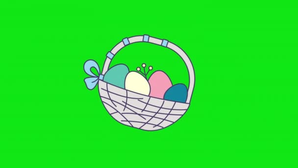 4kビデオの漫画イースターバスケットデザインとともに卵. — ストック動画