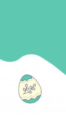 Mavi Paskalya yumurtası dizaynının 4k dikey videosu beyaz arka planda düz stil.