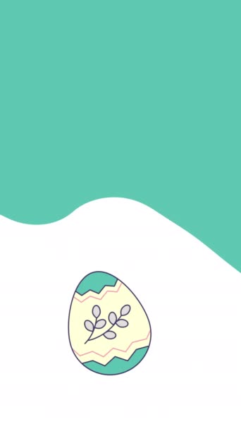 4k vertikal video av tecknad blå påsk ägg design i platt stil på vit bakgrund. — Stockvideo
