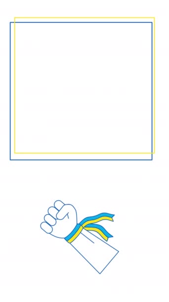 4k verticale video van cartoon hand met Oekraïense vlag kleuren lint. — Stockvideo