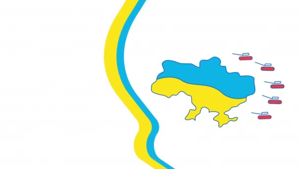 4k video of cartoon Ukrainian territory and russian tanks. — стоковое видео