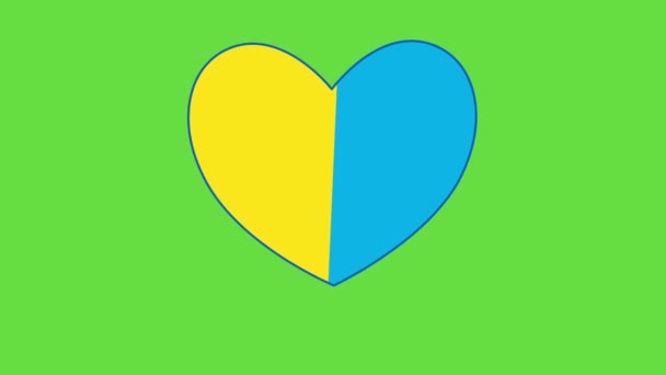 4k video of cartoon yellow blue heart on green background. — Video