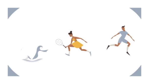 4k wideo z kreskówek zestaw ikon sportowych na białym tle. — Wideo stockowe