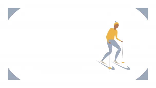 4k video of cartoon skier character on white background. — 비디오