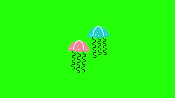 4k video di cartone animato due meduse in acqua. — Video Stock