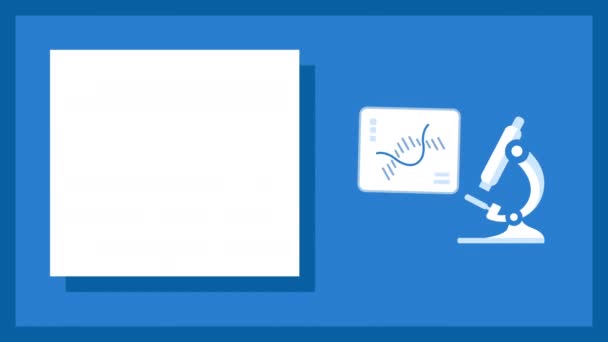 4k video av tecknad mikroskop på blå bakgrund. — Stockvideo