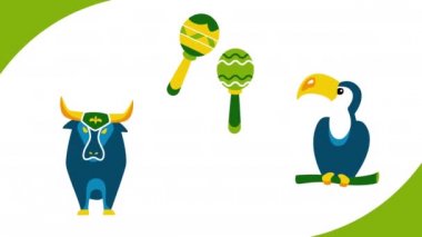 Beyaz arka planda karnaval setinin 4k videosu. Karnaval kavramı.