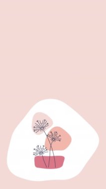 Soyut karikatür karikatürlerinin pembe arka planda 4k dikey videosu. Karahindiba kavramı.