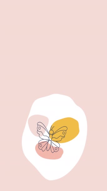 ピンクの背景に落書きスタイルで漫画蝶の4K垂直ビデオ 抽象蝶の概念 — ストック動画