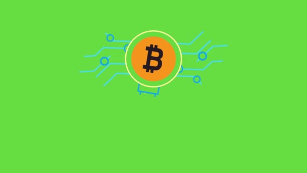 Vídeo Chave Com Símbolo Bitcoin Fundo Verde Conceito Criptografia — Vídeo de Stock