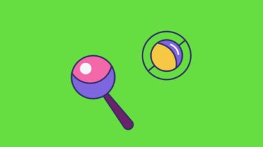 Yeşil arka planda çizgi film oyuncağı tasarımı 4k video. Oyuncak kavramı.