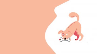 Ağızda kemik olan çizgi film köpeğinin 4K videosu. Köpek kavramı.