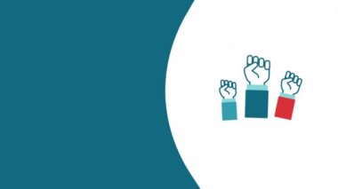 Beyaz mavi arka planda karikatür protesto simgesinin 4k videosu. Protesto kavramı.