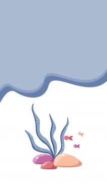 Beyaz arkaplanda mavi alglerin 4k dikey videosu. Su altı kavramı.