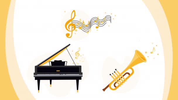 Vídeo Desenhos Animados Instrumentos Musicais Sobre Fundo Branco Conceito Conjunto — Vídeo de Stock