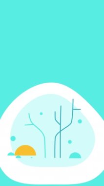 Mavi zemin üzerinde çizgi film suyu ve sarı güneşin 4k dikey videosu. Dünyayı keşfetme kavramı.