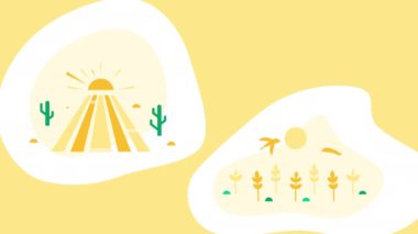 Sarı zemin üzerinde çizgi film keşfi setinin 4k videosu. Keşif kavramı.