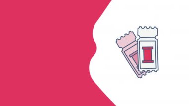 4k video karikatür beyaz arka planda iki bilet. Bilet kavramı.