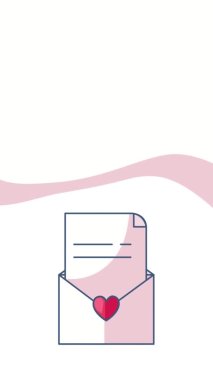 İçinde mektup ve kalp olan 4k dikey karikatür videosu. Harf kavramı.